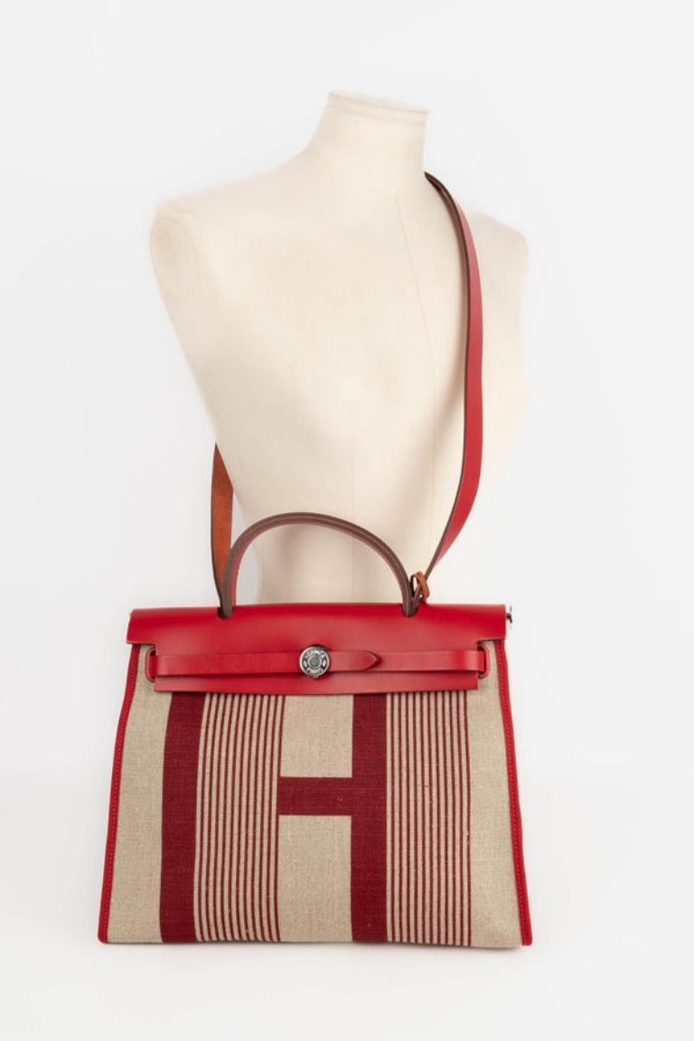 Borsa Hermès in tela di lino e pelle di mucca 