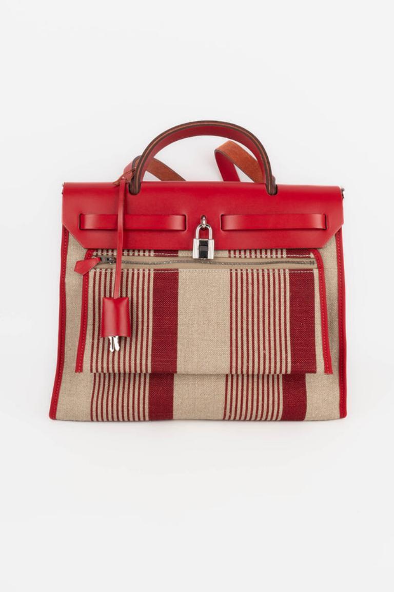 Donna Borsa Hermès in tela di lino e pelle di mucca 