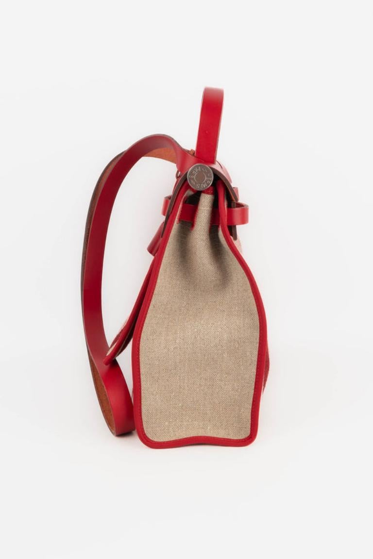 Borsa Hermès in tela di lino e pelle di mucca 