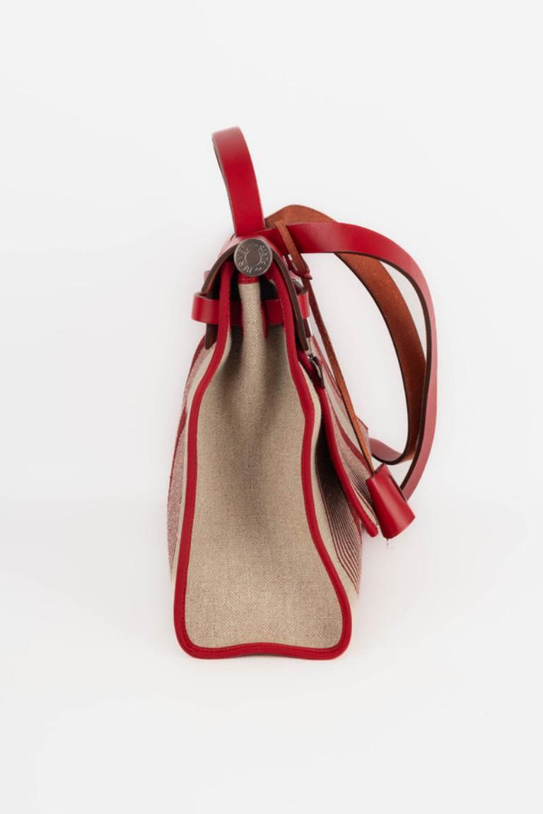 Borsa Hermès in tela di lino e pelle di mucca 