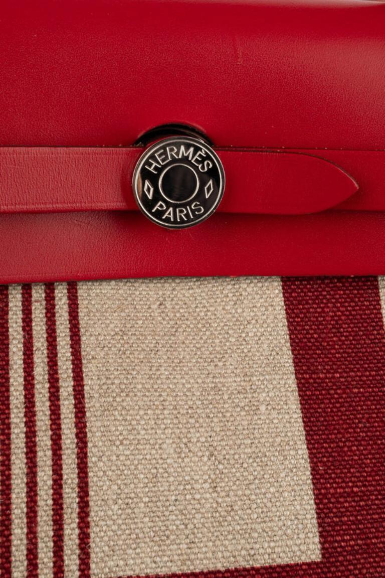 Borsa Hermès in tela di lino e pelle di mucca 