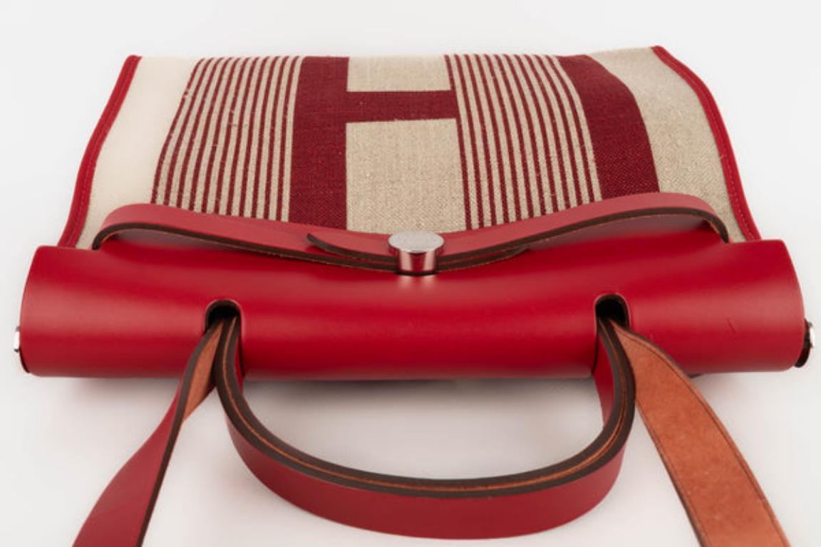 Borsa Hermès in tela di lino e pelle di mucca 