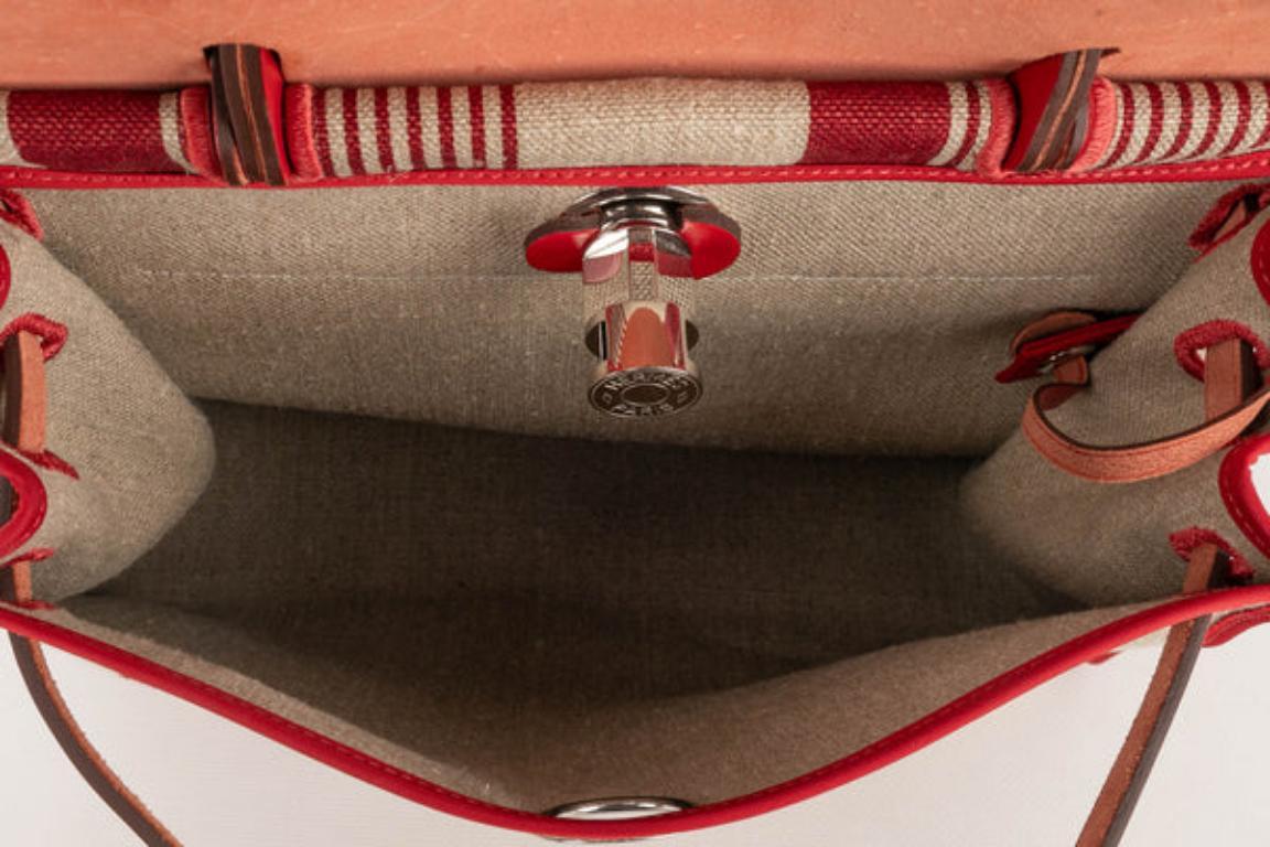 Borsa Hermès in tela di lino e pelle di mucca 