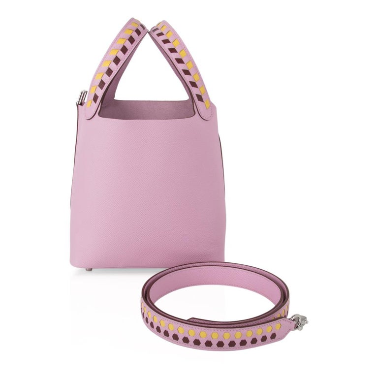 Hermes Bag Strap Band Tressage Mauve Sylvestre, Rouge H, and Jaune