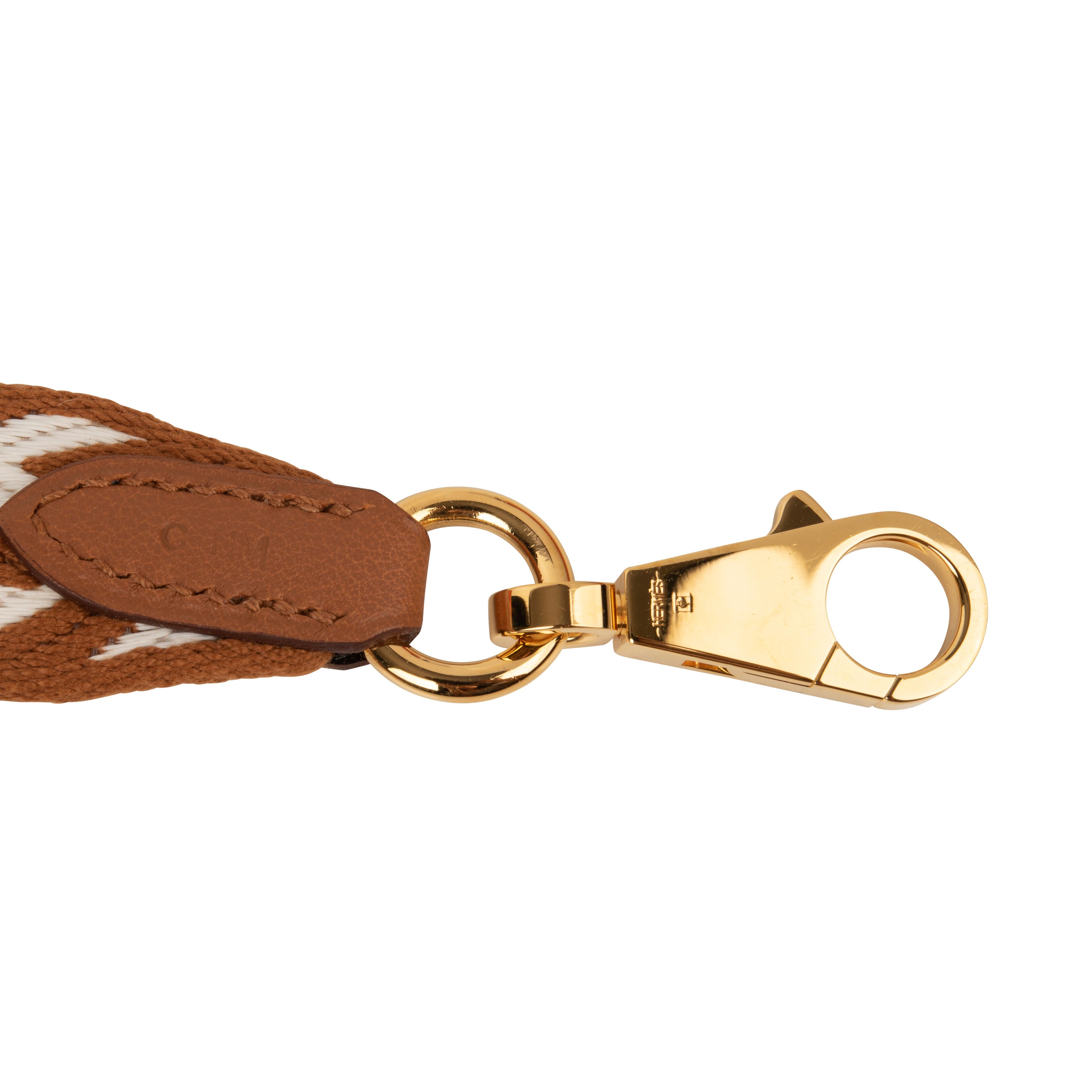 Brown Hermes Bag Strap Sangle Cavale 25 MM Gold / Ecru Swift Gold