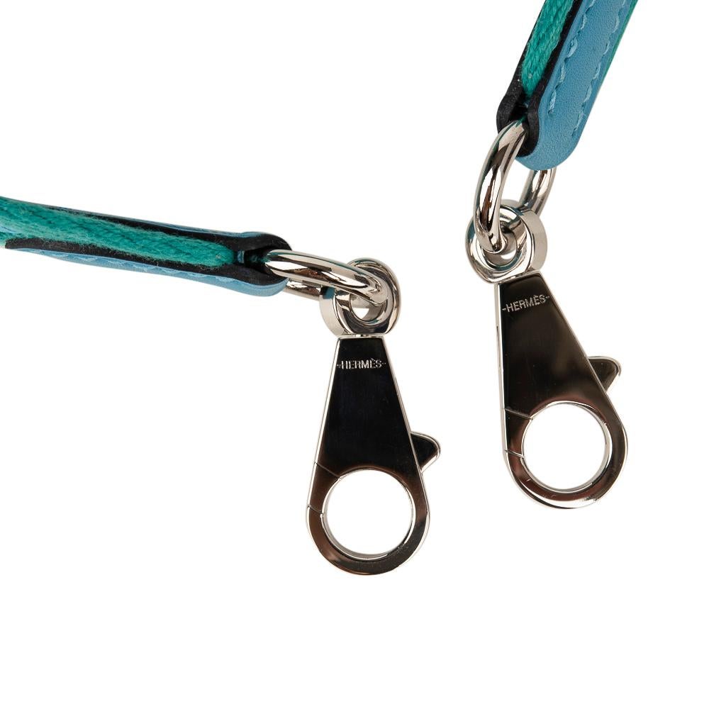 Women's or Men's Hermes Bag Strap Sangle Zig Zag 25 MM Blue / Green Swift Palladium
