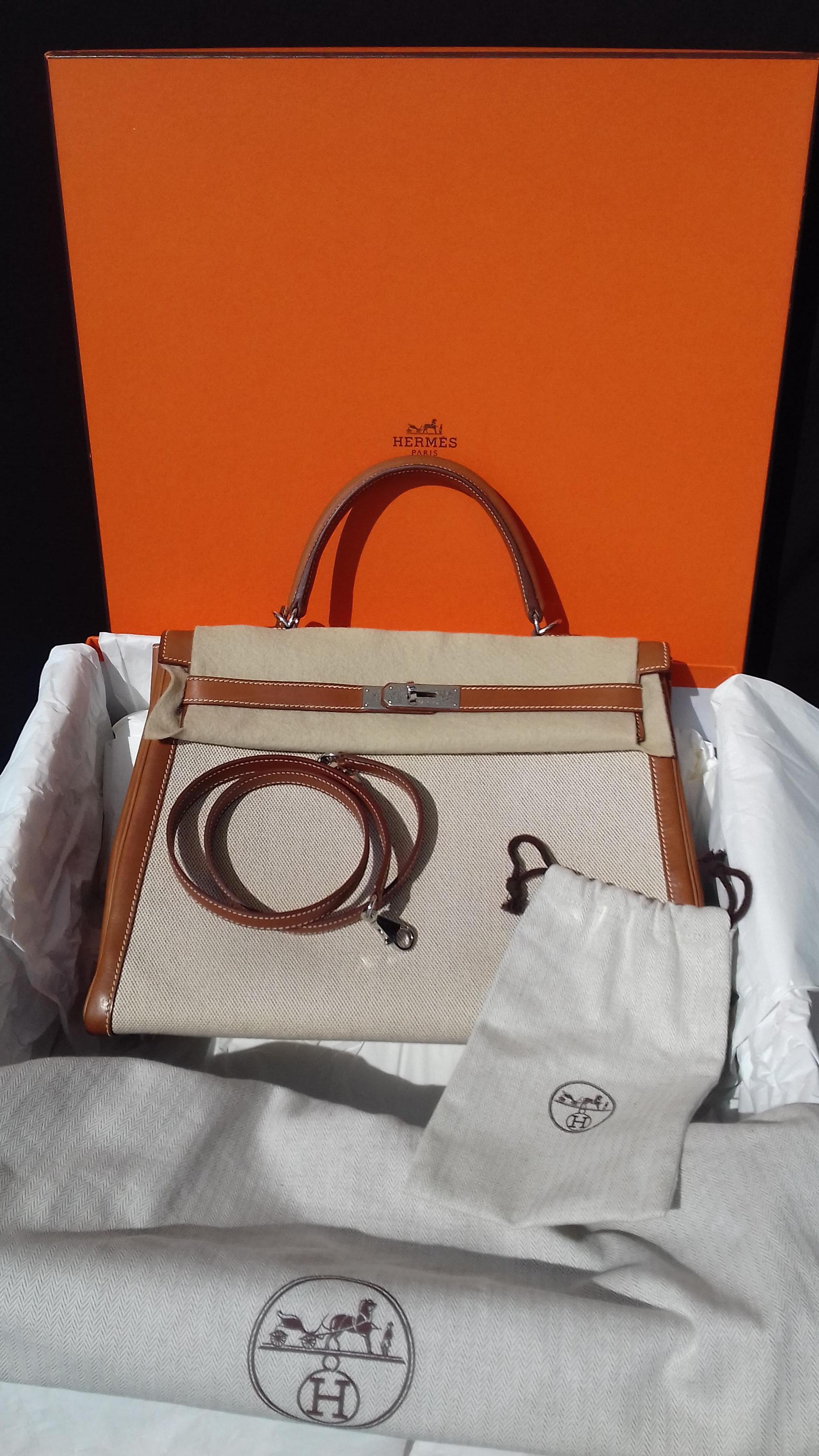 Hermès Bag Toile Canvas Barenia Leather Kelly 35 13