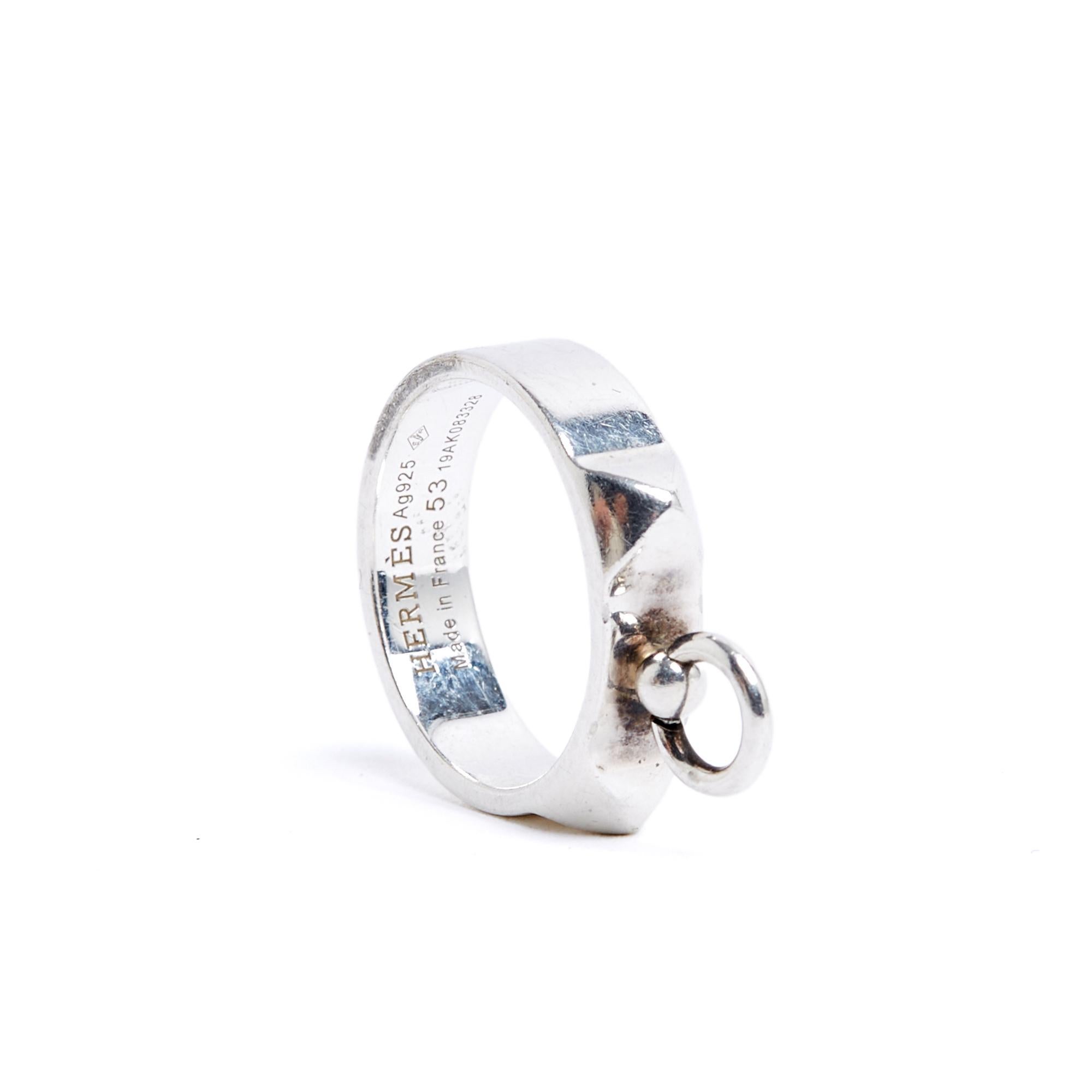 Hermès Bague Argent TDD53 Collier de Chien PM Sterling Silver Ring US6.75 Hermes In Good Condition For Sale In PARIS, FR