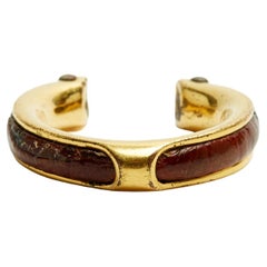 Hermès Bague Kyoto TDD49 Golden Metal Brown Leather Kyoto Ring US4.75 Hermes