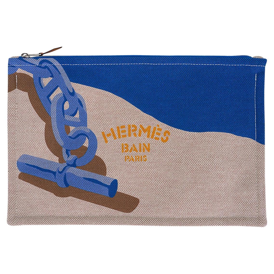 Hermes Bain Escale a la Plage Case Printed Toile Medium For Sale