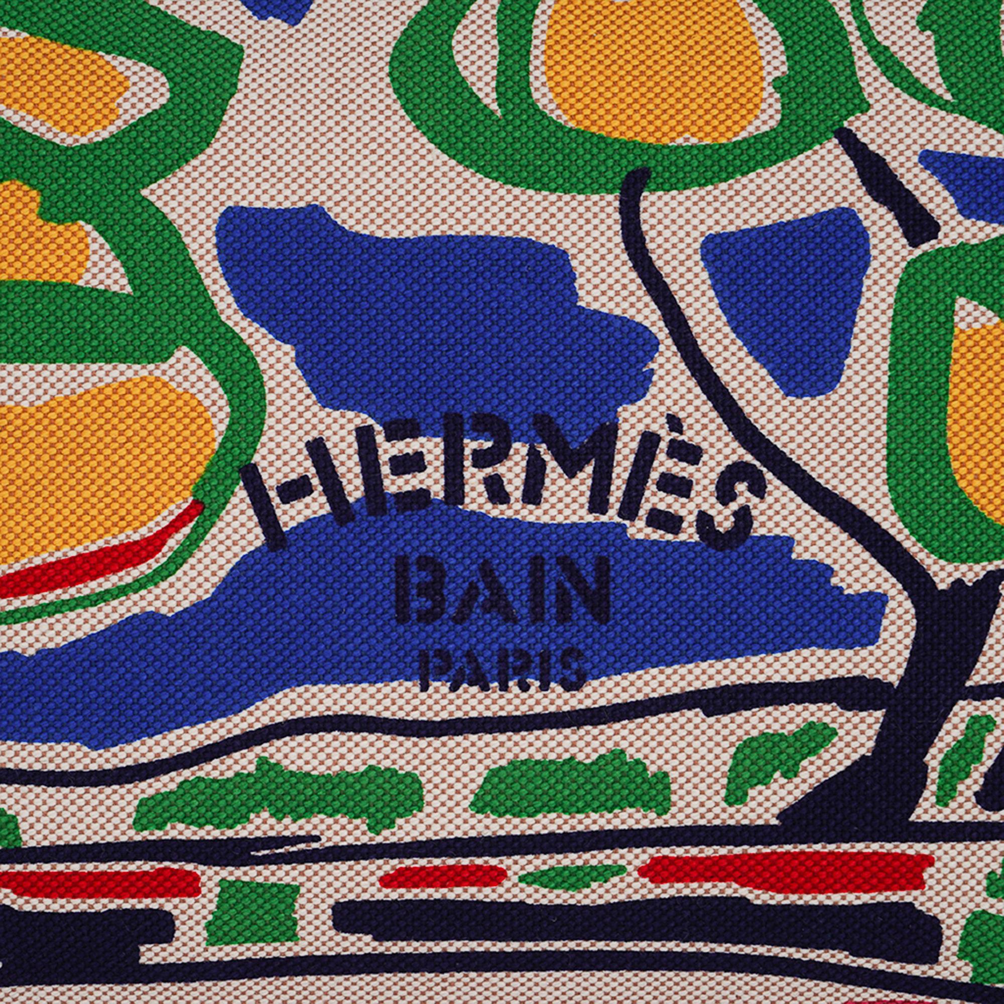 Mightychic offers an Hermes Bain Farniente flat case Rouge / Jaune in the medium model.
Beautifully screen printed (12 screens) in Toile with Blue, Green, Yellow colorway.
Designed by Filipe Jardim.
Top zipper with embossed metal pull.
Cotton canvas