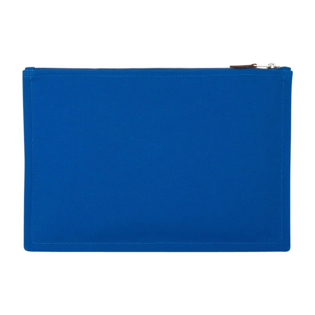 Women's or Men's Hermes Bain Flat Yachting Pouch Case Electric Blue Cotton Large
