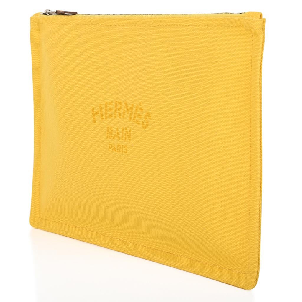 Hermes Bain Flat Yachting Pouch Case Jaune Cotton Large at 1stDibs