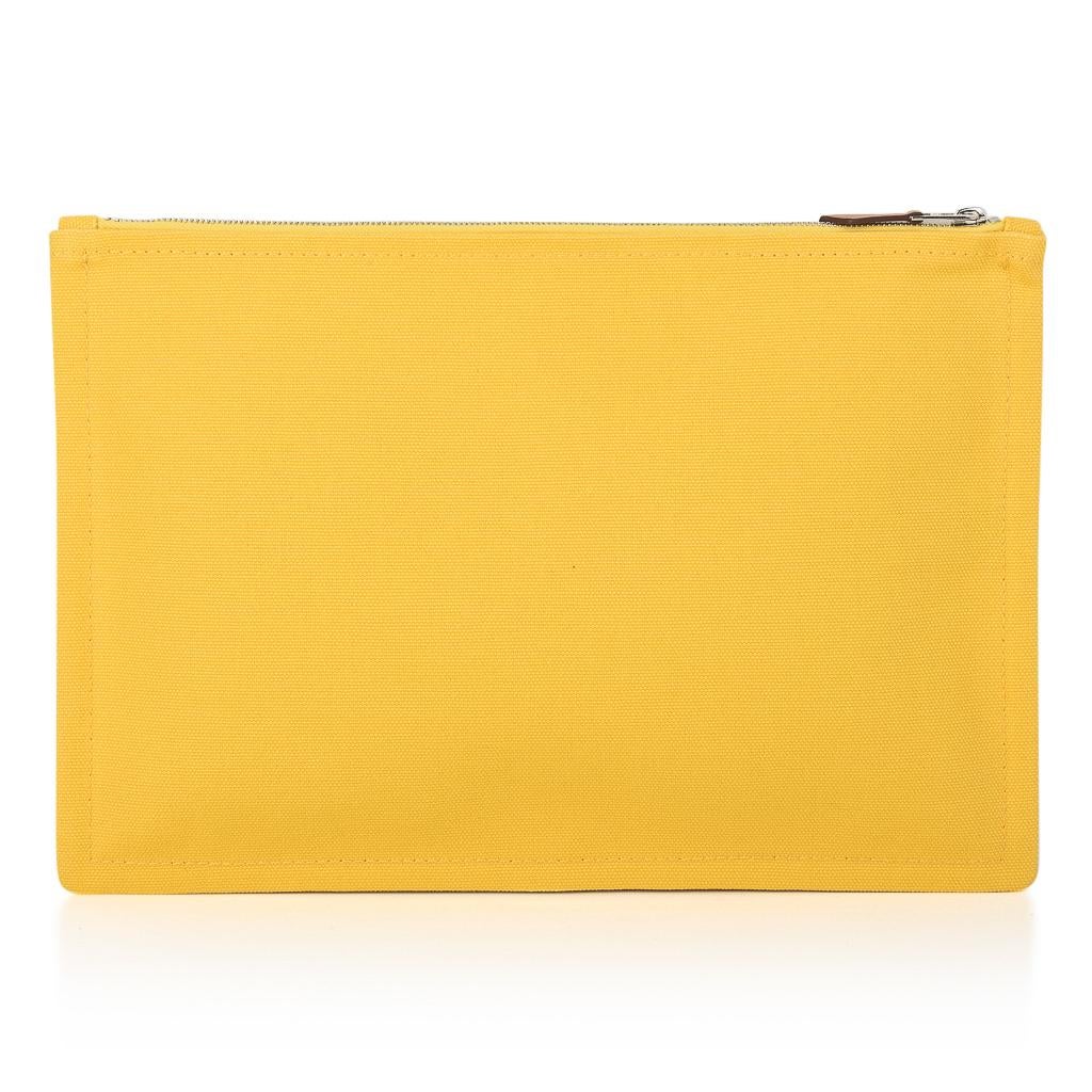 Orange Hermes Bain Flat Yachting Pouch Case Jaune Cotton Large