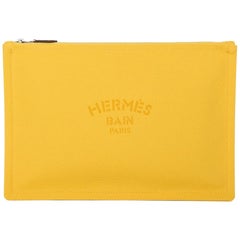 Hermes Bain Flat Yachting Pouch Case Jaune Baumwolle groß