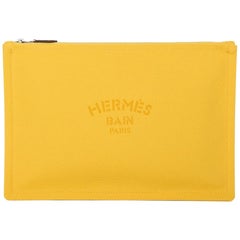 Hermes Bain Flat Yachting Pouch Case Jaune Cotton Large