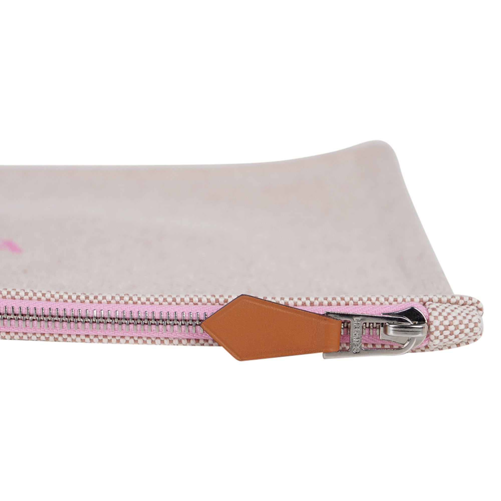 Hermes Bain Flat Yachting Pouch Case Natural w/ Bubblegum Cotton Large New In New Condition In Miami, FL