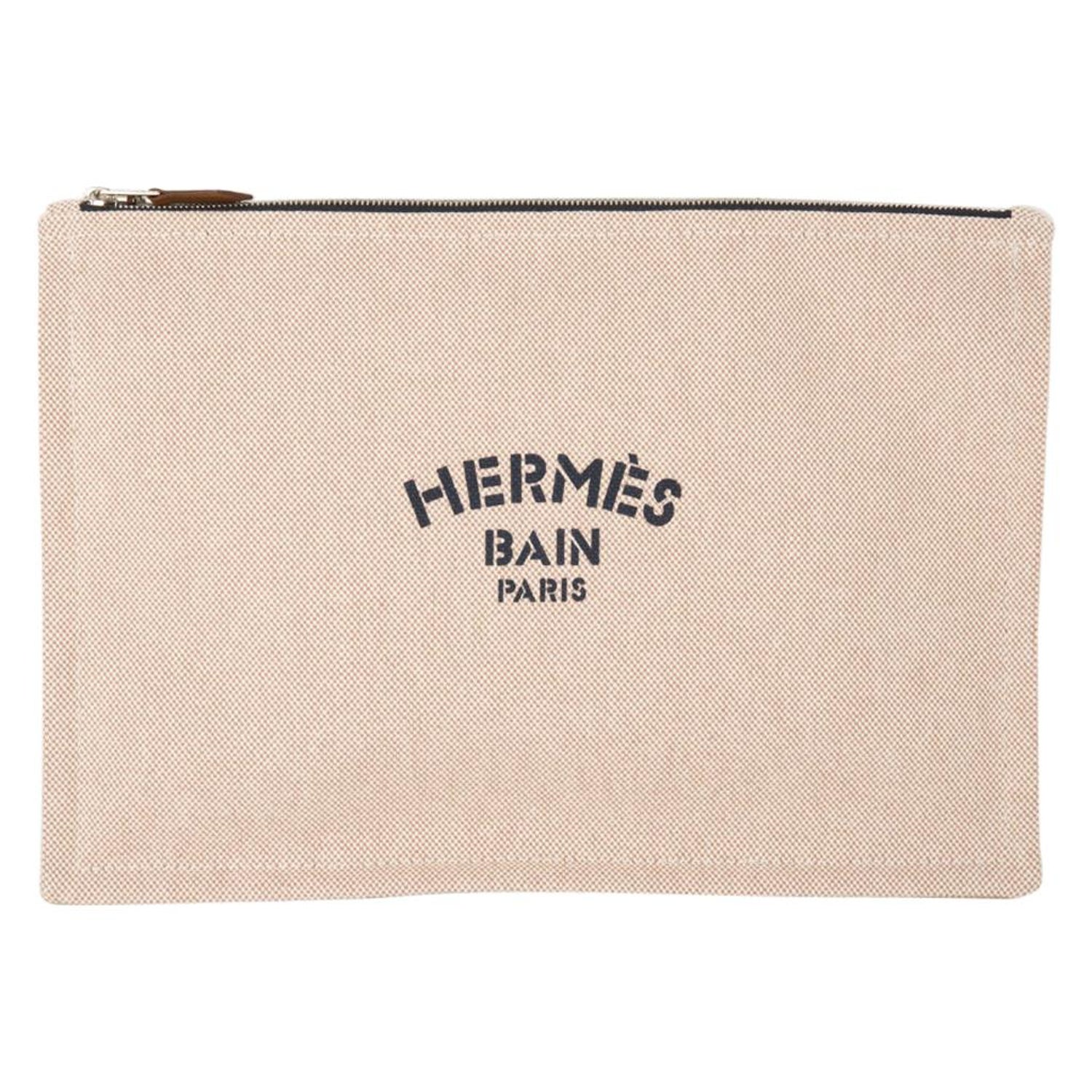 Hermes Bain Flat Yachting Pouch Case Natural w/ Navy Blue Writing Cotton  Large at 1stDibs | hermes canvas pouch, hermes bain canvas pouch, hermes  bain clutch