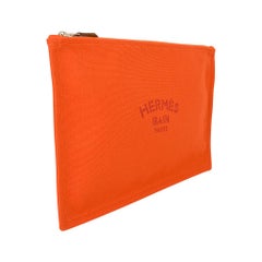 Hermes Bain Flat Yachting Pouch Case Orange Cotton Large
