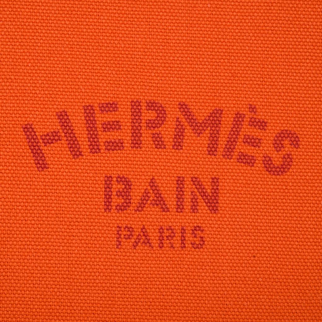 Red Hermes Bain Flat Yachting Pouch Case Orange Cotton Large