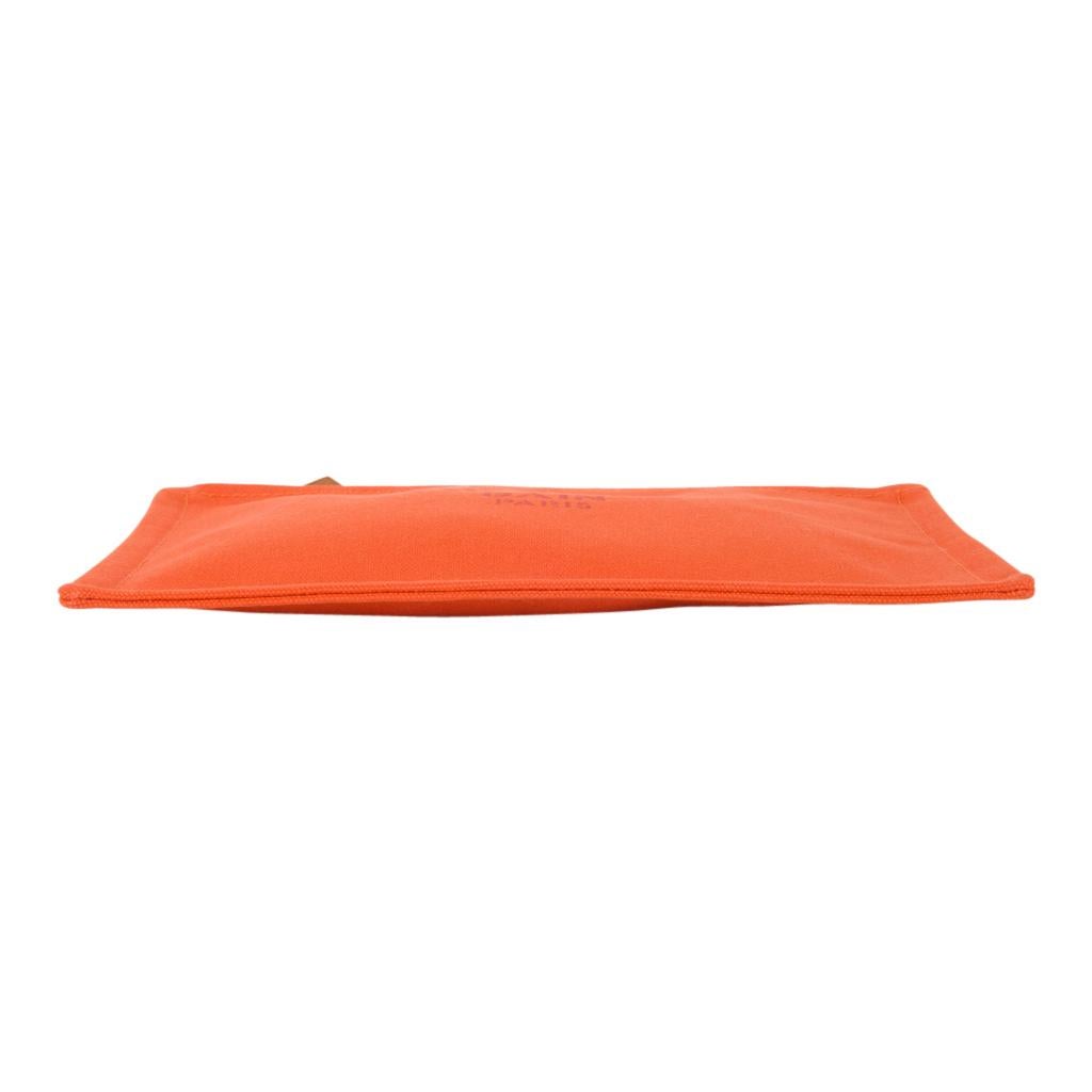 Hermes Bain Flat Yachting Pouch Case Orange Cotton Small 2