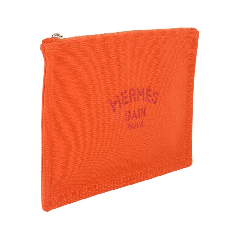 Hermes Bain Flat Yachting Pouch Case Orange Cotton Small at 1stDibs