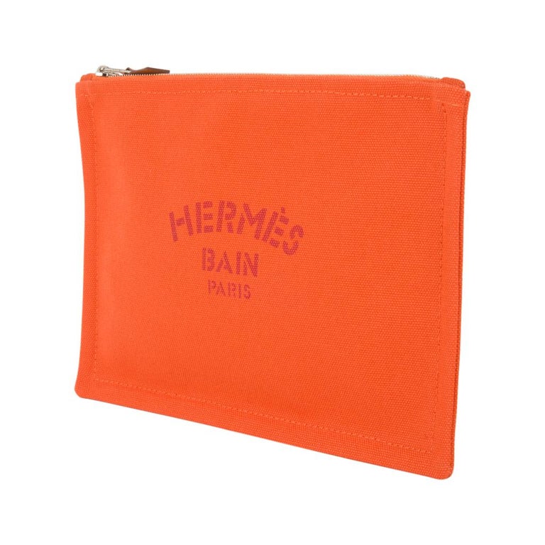 Hermes Bain Flat Yachting Pouch Case Orange Cotton Small at 1stDibs