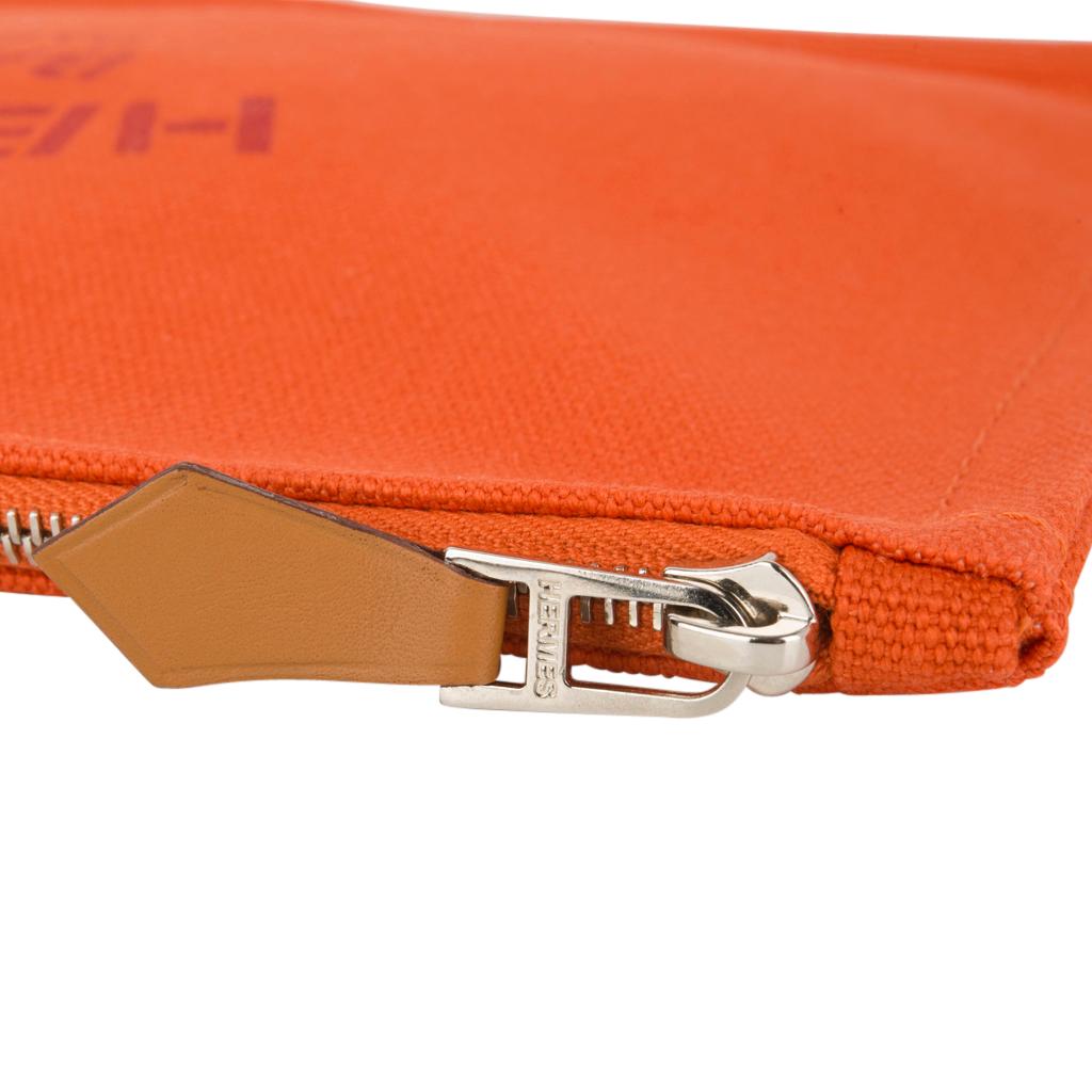 Red Hermes Bain Flat Yachting Pouch Case Orange Cotton Small