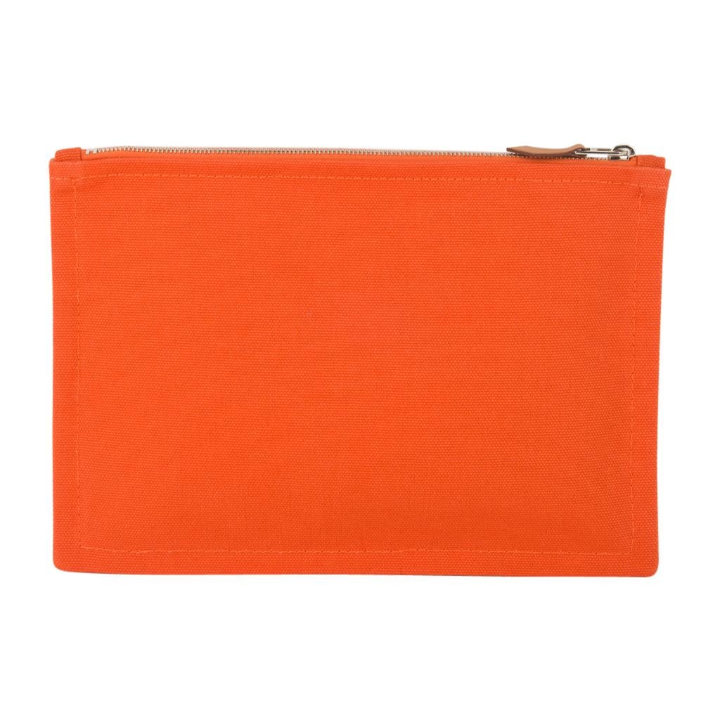 Women's or Men's Hermes Bain Flat Yachting Pouch Case Orange Cotton Small