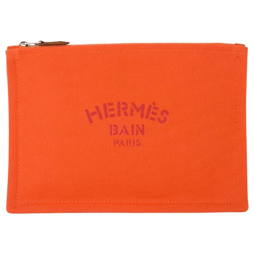 Hermes Bain Flat Yachting Pouch Case Orange Cotton Small