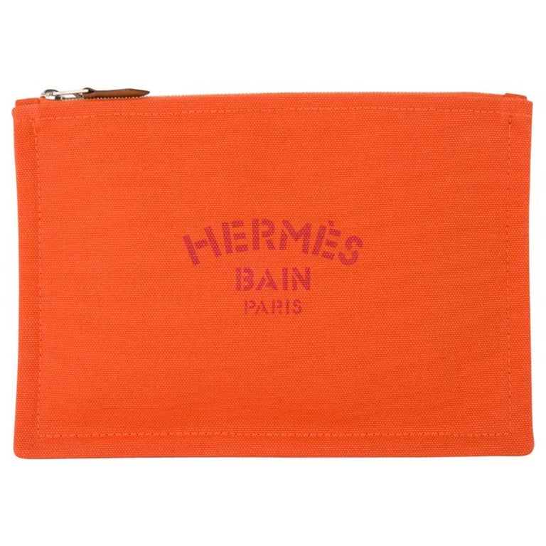 pre-loved authentic HERMES bain/swim orange cotton zip top Pouch travel bag