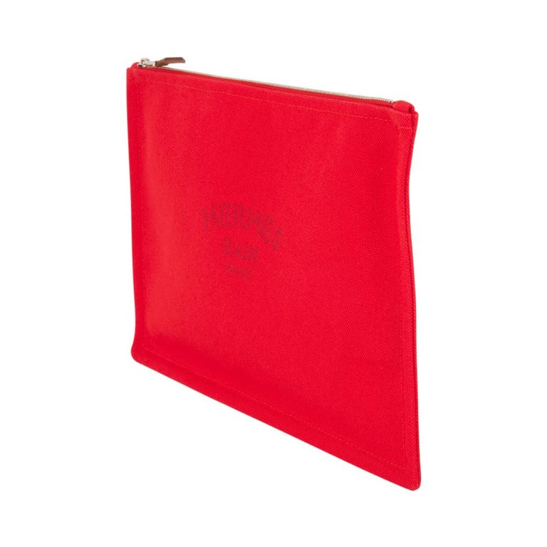 Hermes Bain Flat Yachting Pouch Case Red Cotton Large at 1stDibs