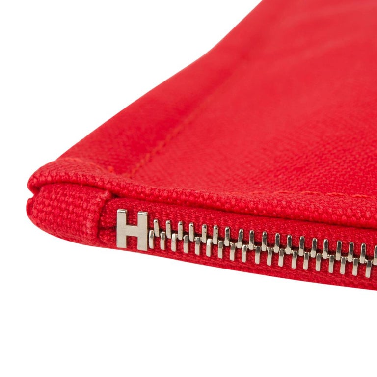 Hermes Bain Flat Yachting Pouch Case Red Cotton Large at 1stDibs