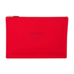 Hermes Bain Flat Yachting Pouch Case Rote Baumwolle groß