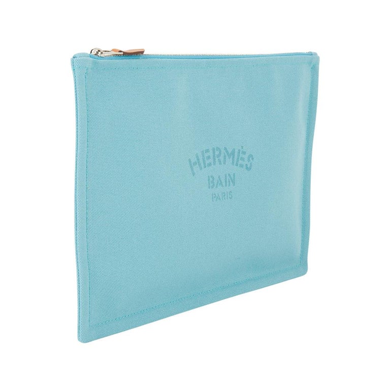 Hermes Bain Flat Yachting Pouch Case Turquoise Blue Cotton Large at 1stDibs