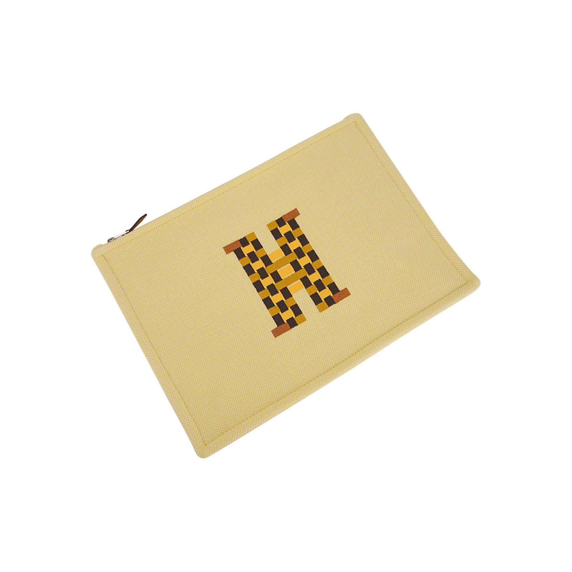 Orange Hermes Bain H Tissage Canvas Case Citron Large Model For Sale