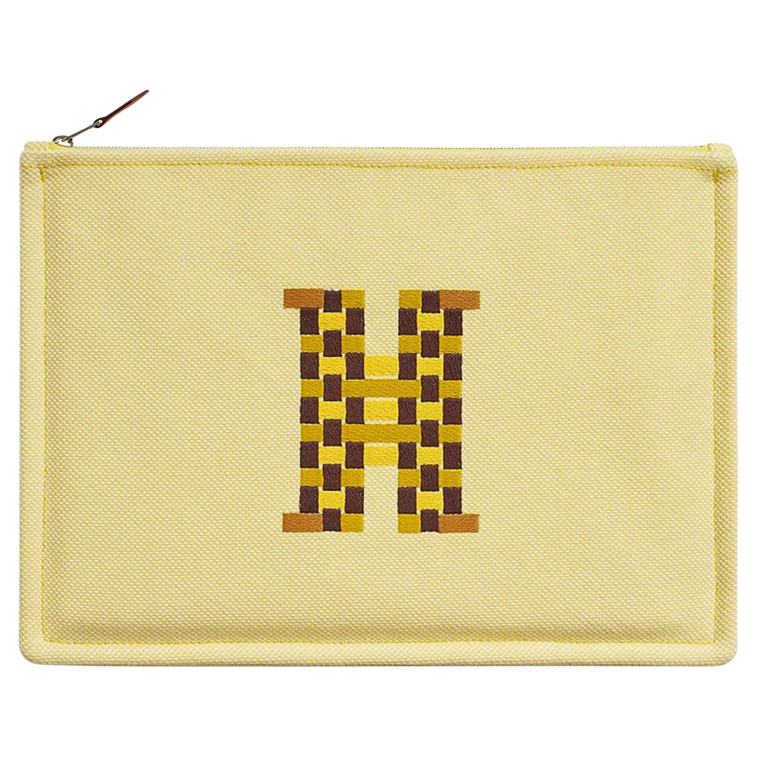 Hermes Bain H Tissage Canvas Case Citron Large Model