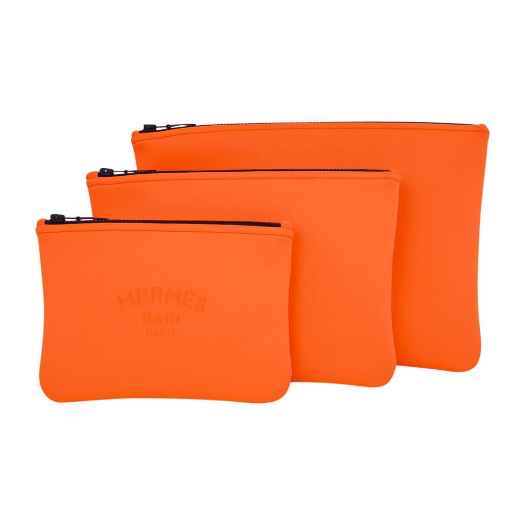 Women's or Men's Hermes Bain Neobain Case / Flat Pouch Orange Small New For Sale