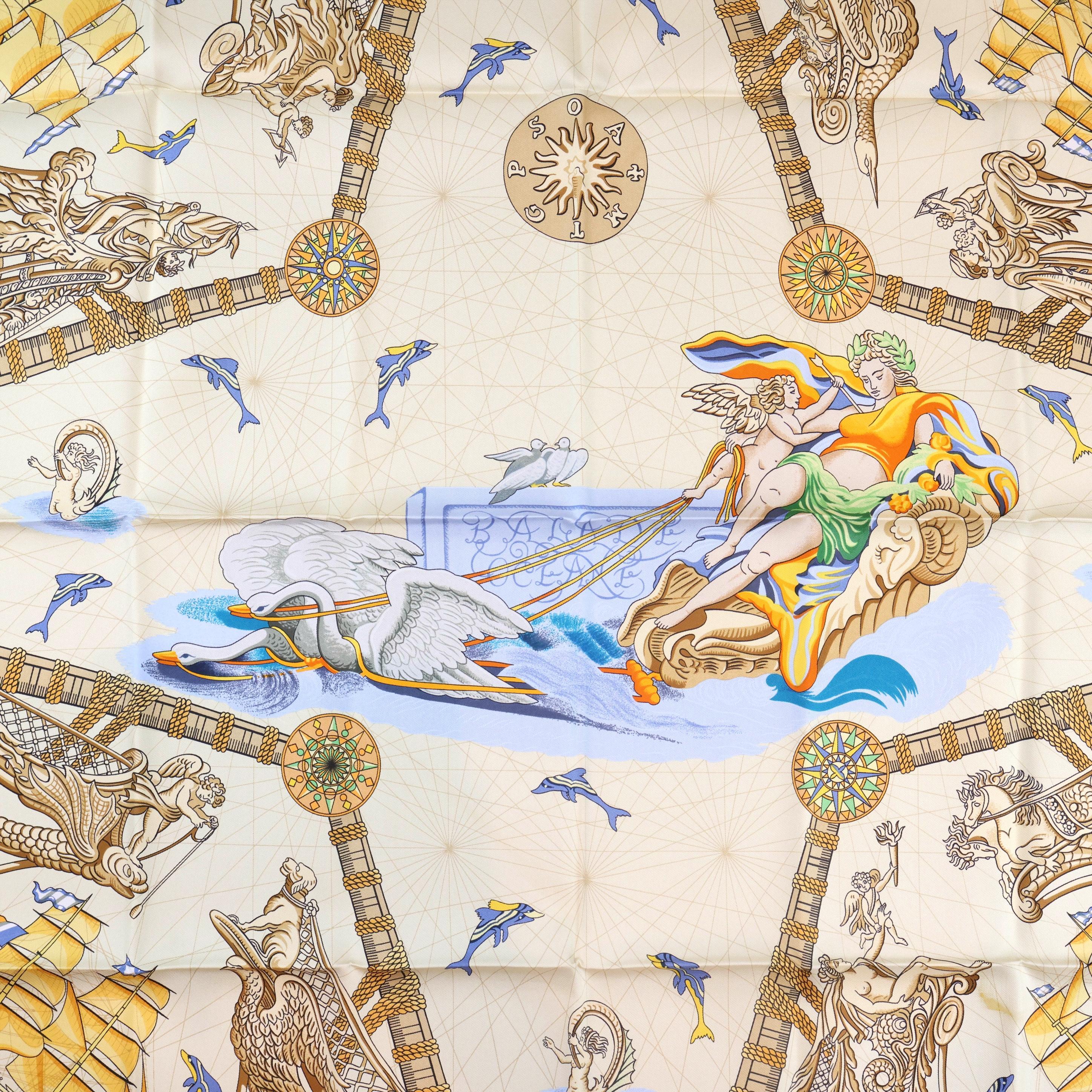 Hermès 'Balade Oceane' 90cm Silk Twill Scarf by Julie Abade, 1999. 