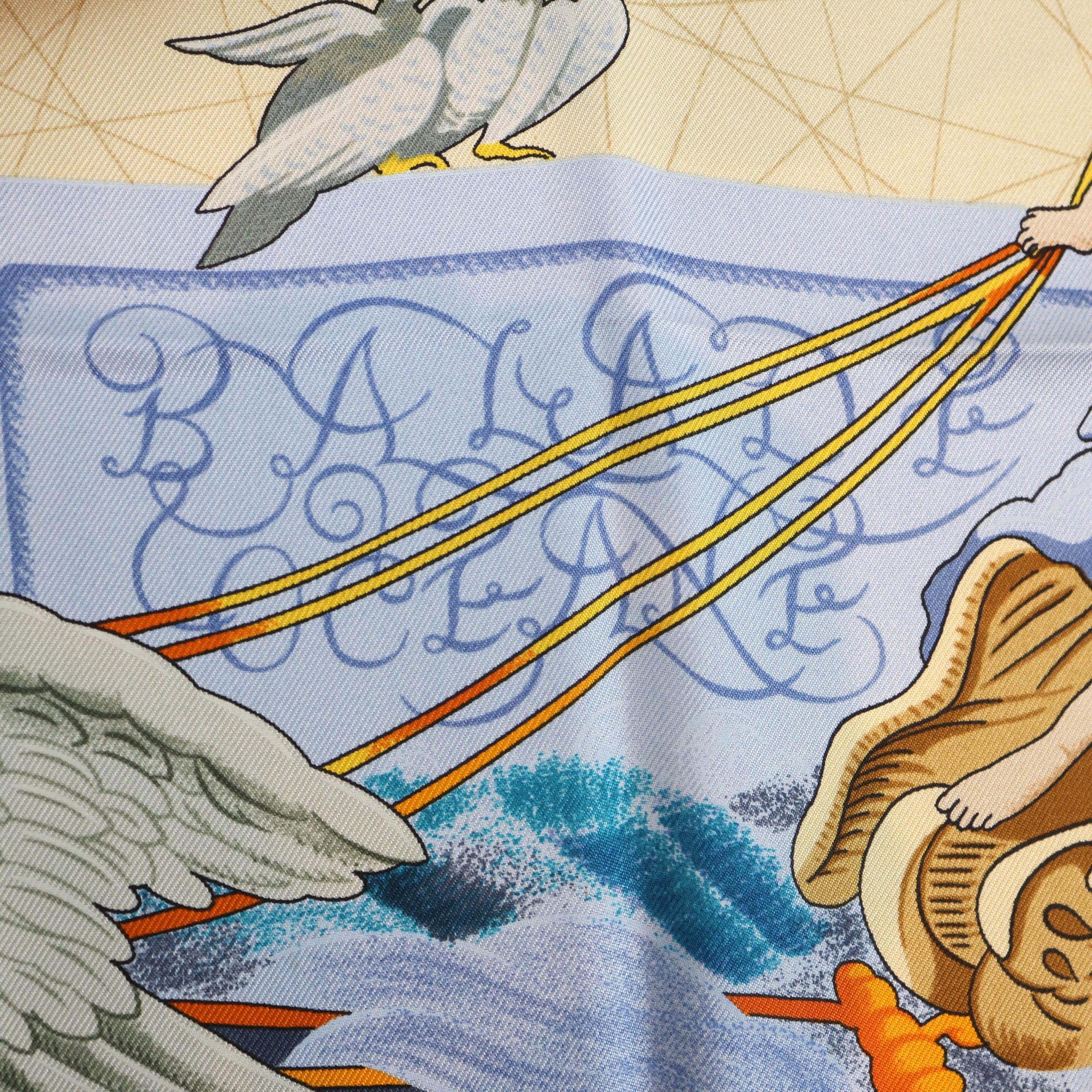 Women's or Men's Hermès 'Balade Oceane' 90cm Silk Twill Scarf by Julie Abade, 1999. For Sale