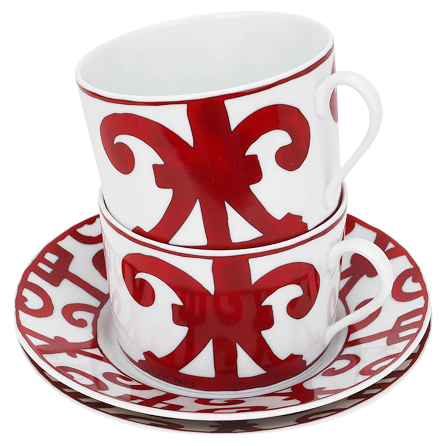 Hermes H Deco Mugs Rouge with White Set of Two For Sale at 1stDibs | hermes  mug set