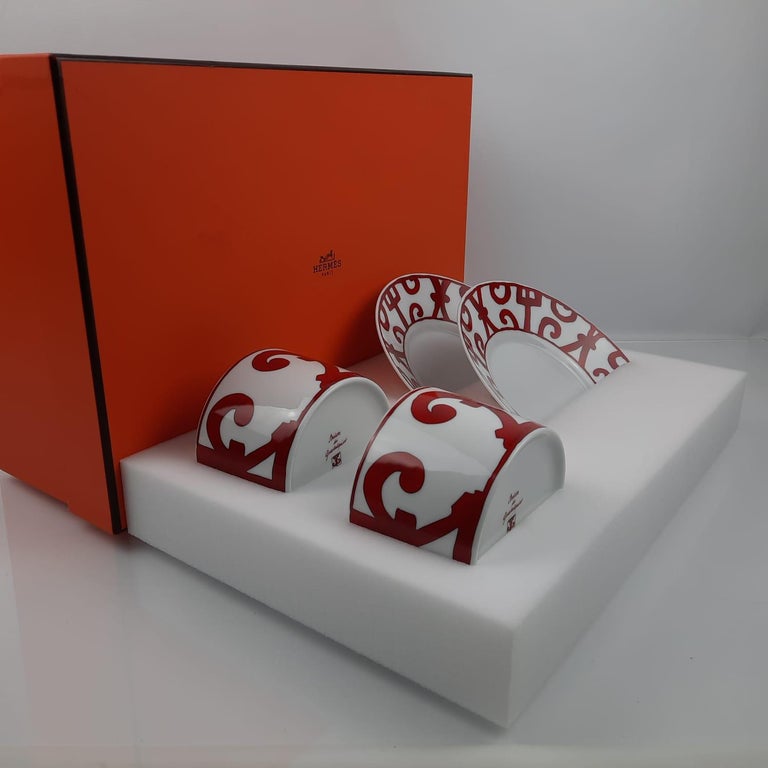 Lot De 6 Assiettes à Pain HERMÈS Balcon Du Guadalquivir Rouges - Porcelaine France