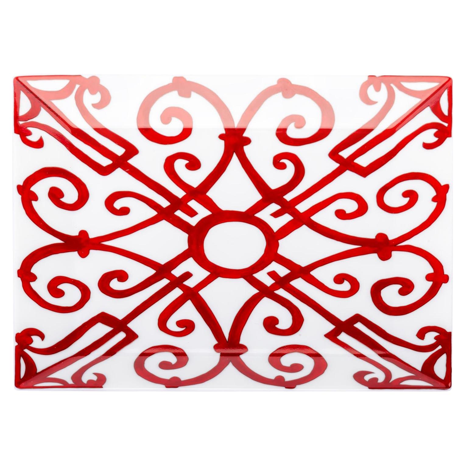 Hermes Balcon-Schale aus rotem und weißem Porzellan
