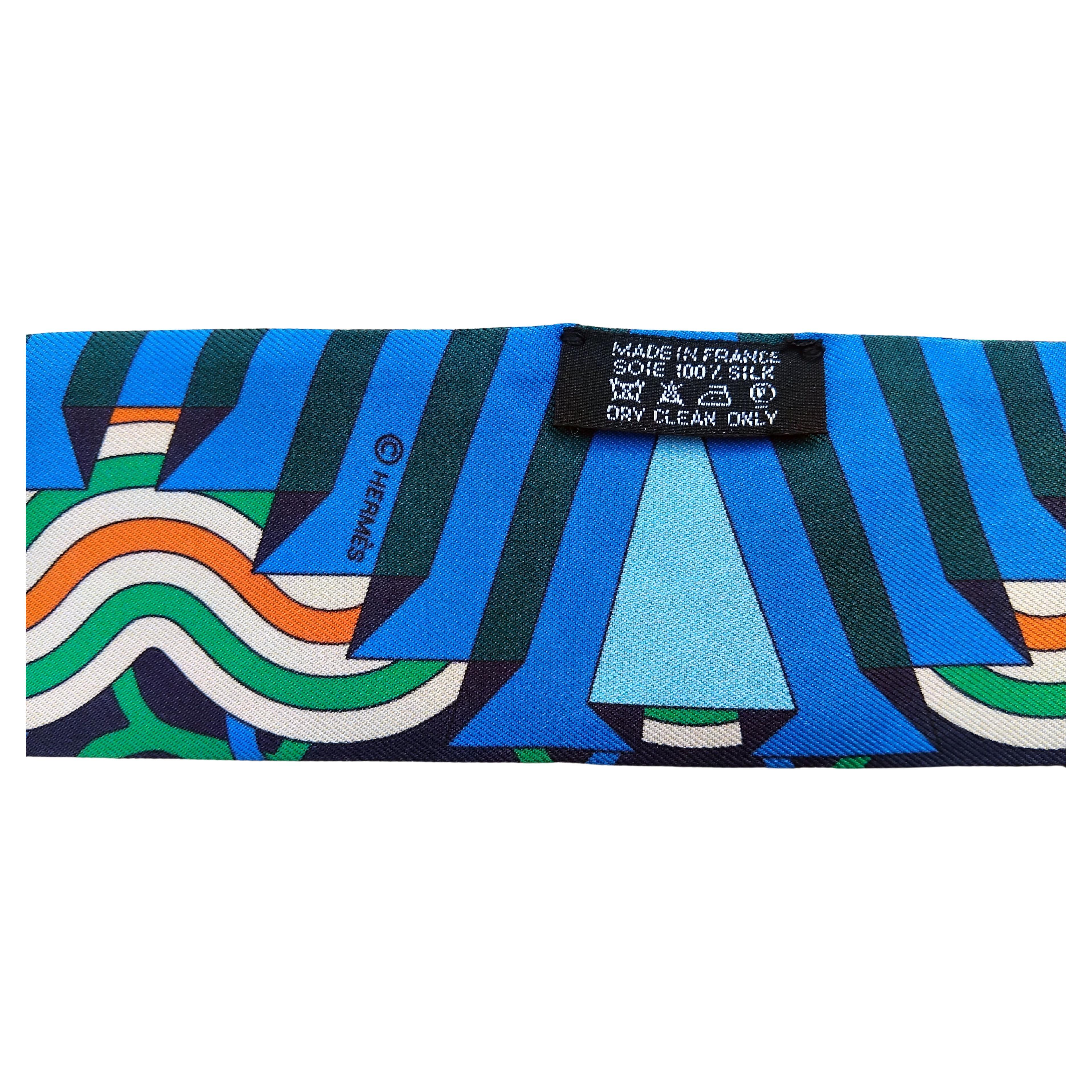 Blue Hermès Ballet Aquatique Twilly Silk Scarf Pierre Marie Pool Summer For Sale