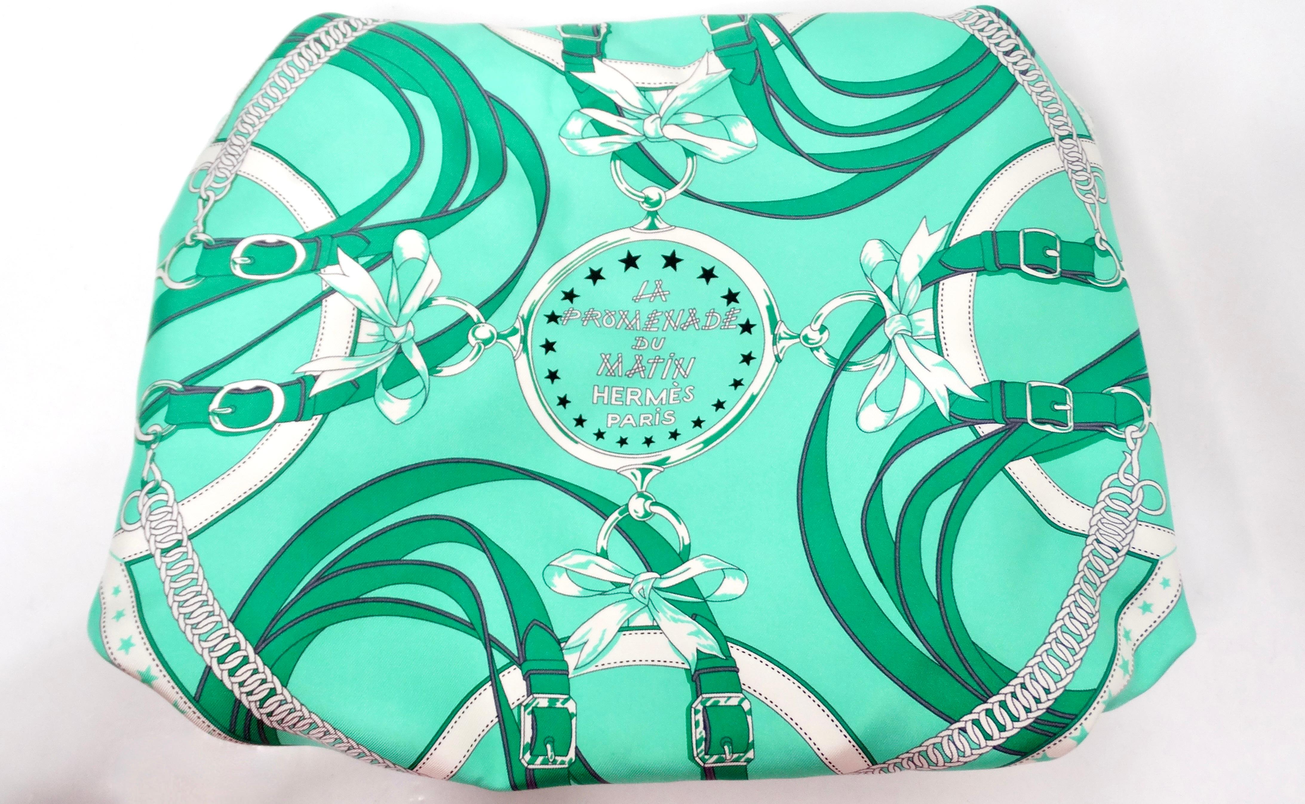 Hermes Balusoie Green Print Silk Scarf & Leather Handbag circa 2023 For Sale 1