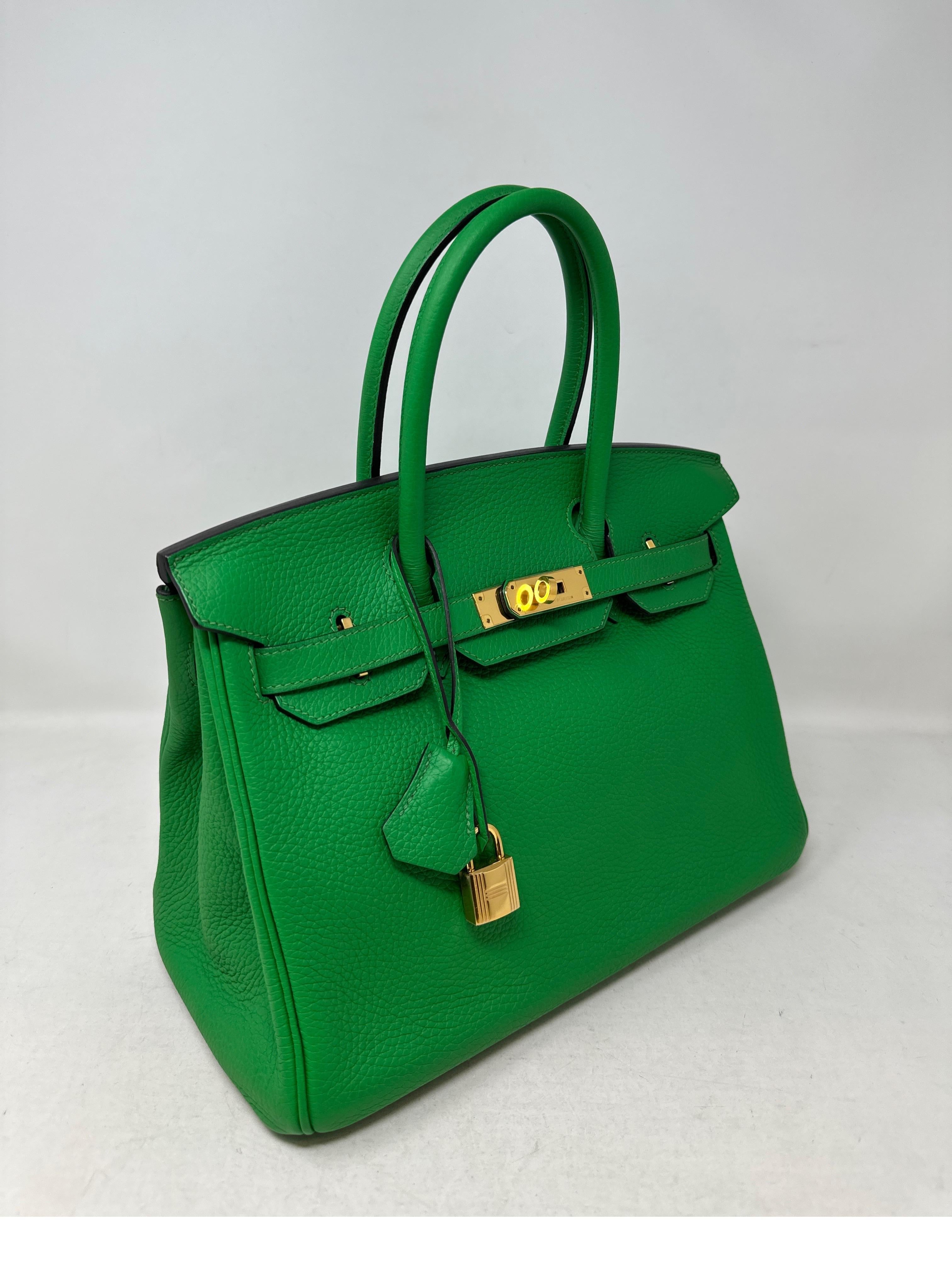 Hermes Birkin 30 Bamboo Birkin Bag. Excellent condition. Gold hardware. Rare and most wanted green color. Size is most desired too. Interior clean. Includes clochette, lock, keys, and dust bag. Guaranteed authentic. 