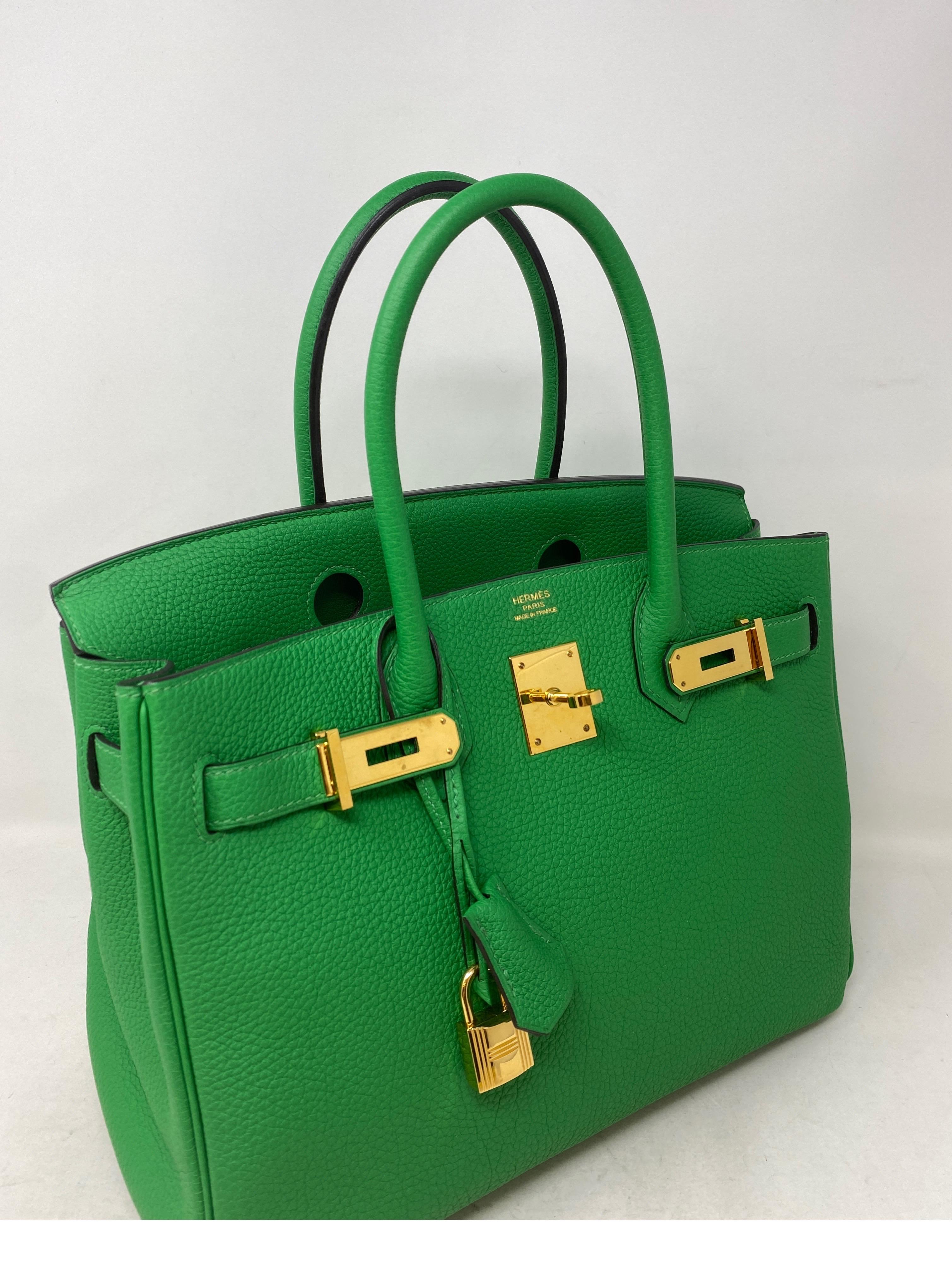 Green Hermes Bamboo Birkin 30 Bag 