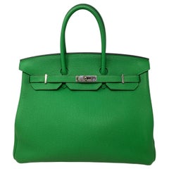 Hermes Bamboo Green Birkin 35 Bag 