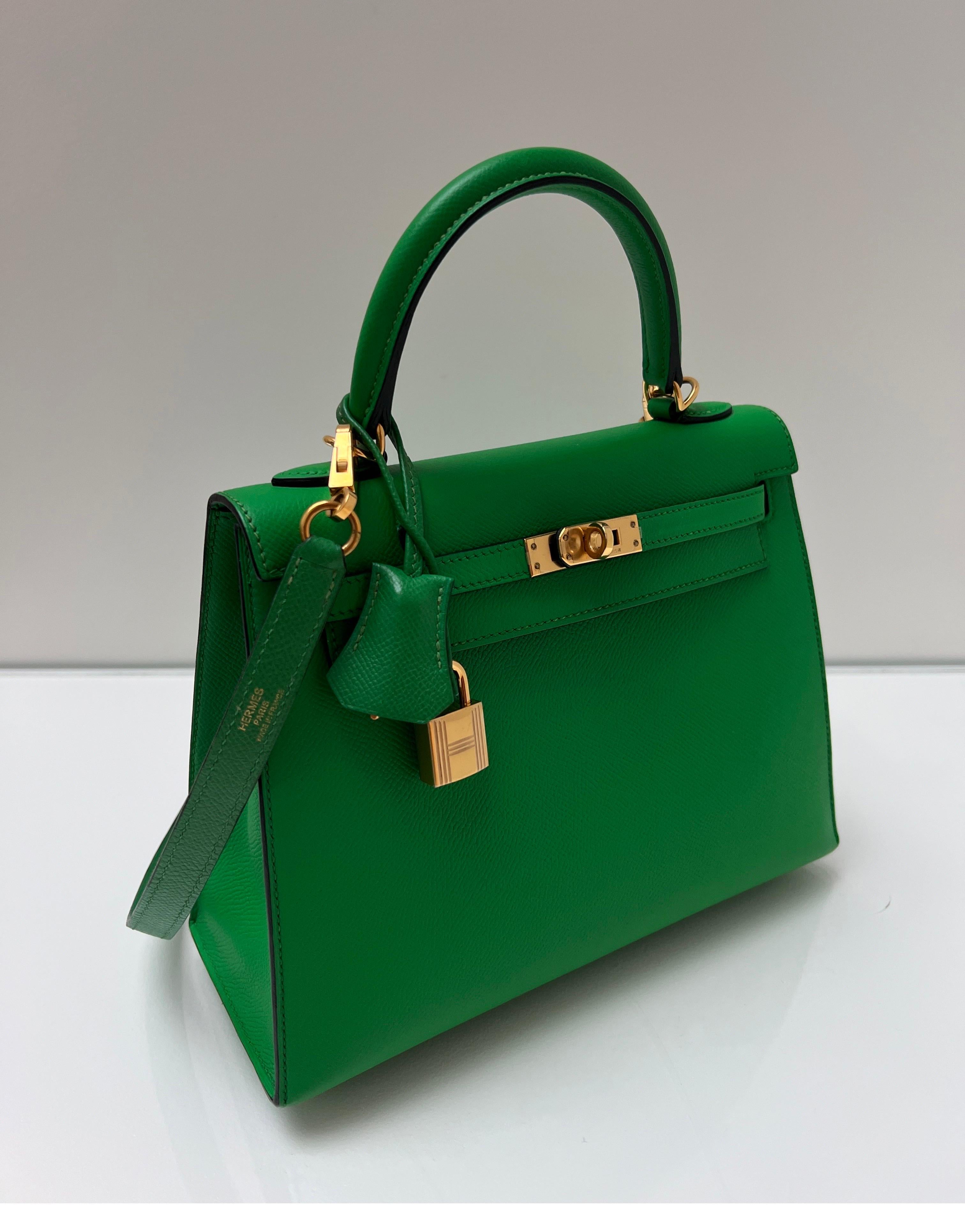 Green Hermes Bamboo Kelly 25 Bag For Sale