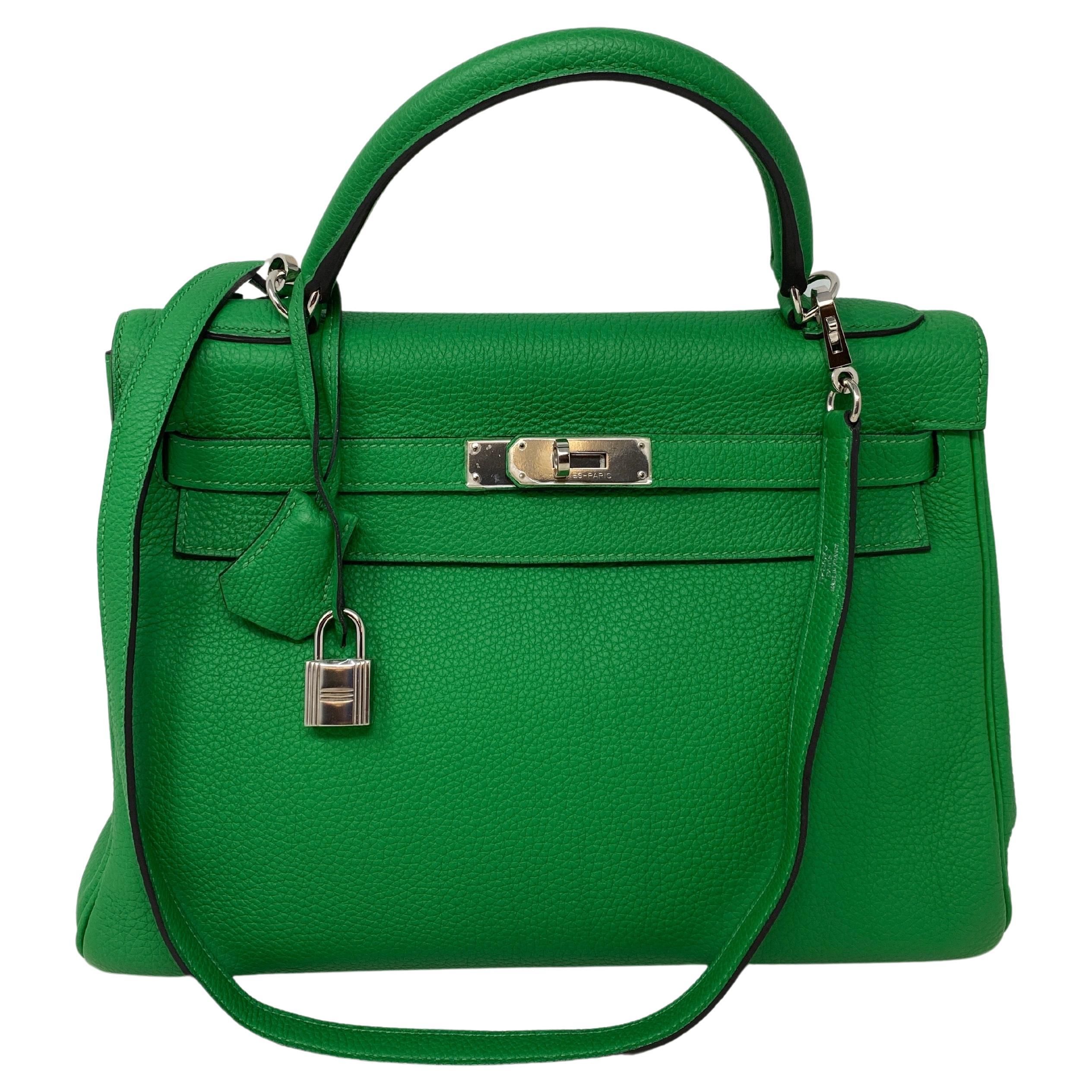 Hermes Kelly Pochette Green Bamboo PHW at 1stDibs